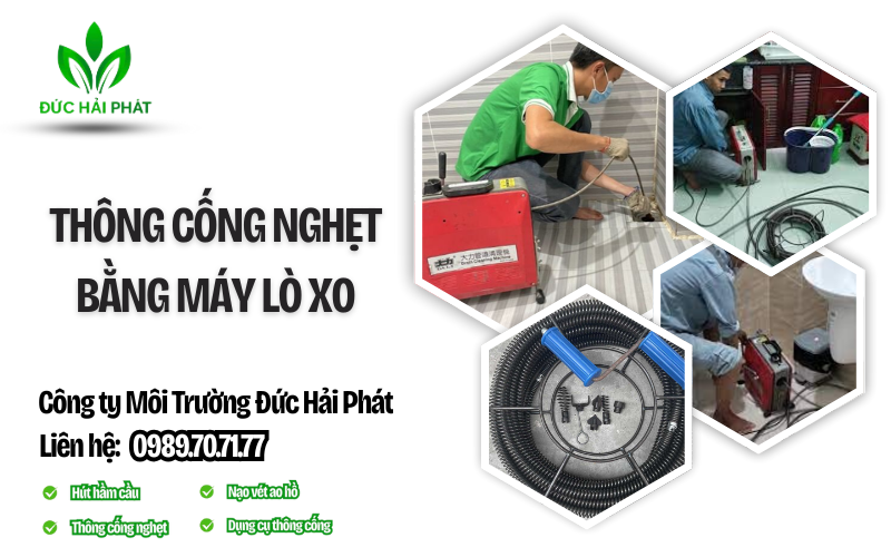 thông cống nghẹt bằng máy lò xo